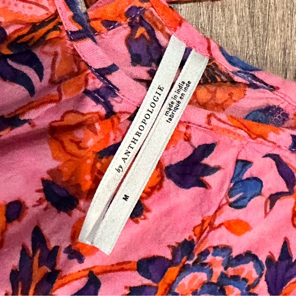 By Anthropologie Pink and Green Floral Tiered Mabel Dress Size Medium - Picture 8 of 12